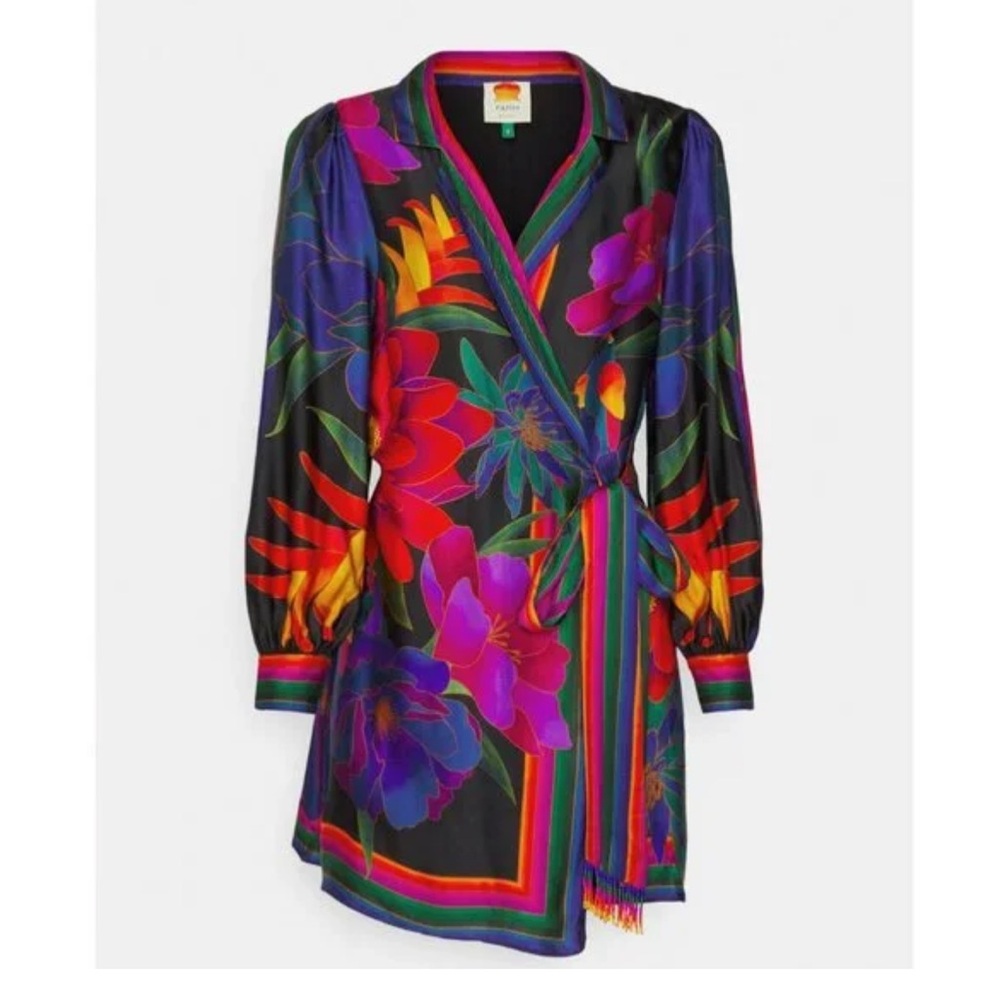 NWT FARM Rio Flower Season Black Scarf Mini Wrap Dress